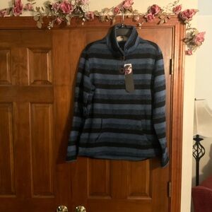 Women's Blue Striped Zip-Up Sweater